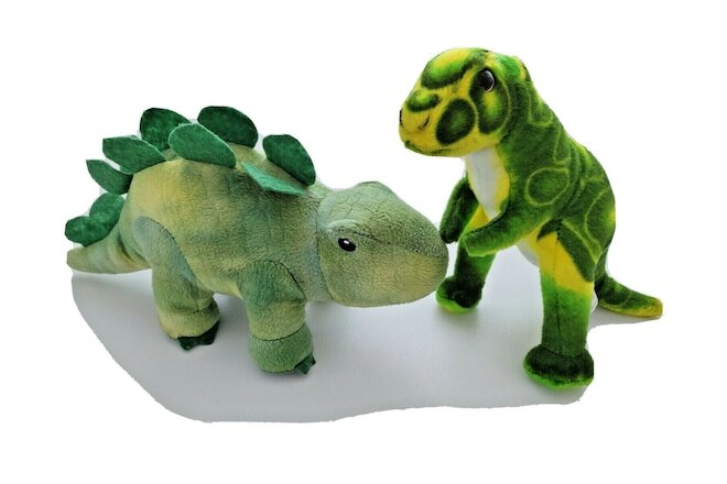 Dino Plush Lot of 2 Green Dinosaurs Stegosaurus T-Rex 13" Soft Huggable Toys