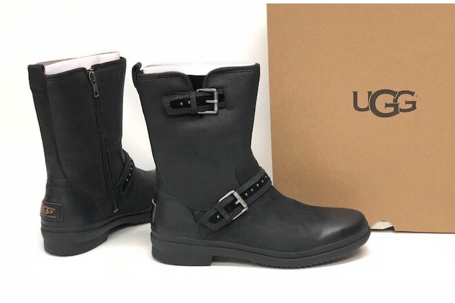 UGG Australia Jenise Black Stud Boots 1018997 Waterproof WP Buckle Deco Women's