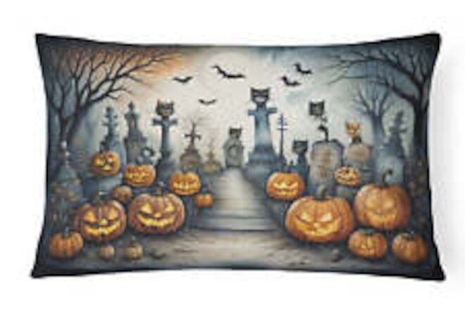 Cat Cemetery Spooky Creepy Halloween Fabric Decorative Pillow DAC2271PW1216