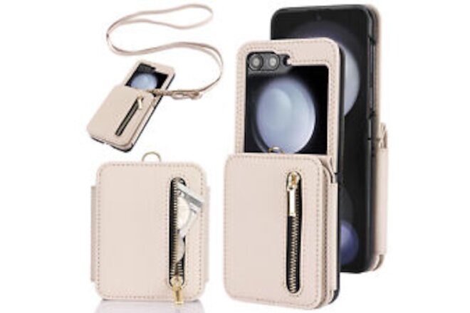 For Samsung Z Flip 3/4/5 Wallet Case with RFID Blocking Crossbody Strap Case