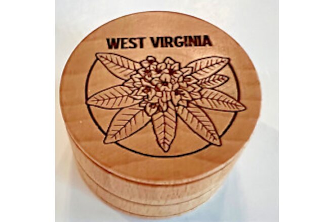 West Virginia WV Round Souvenir Box - Rhododendron