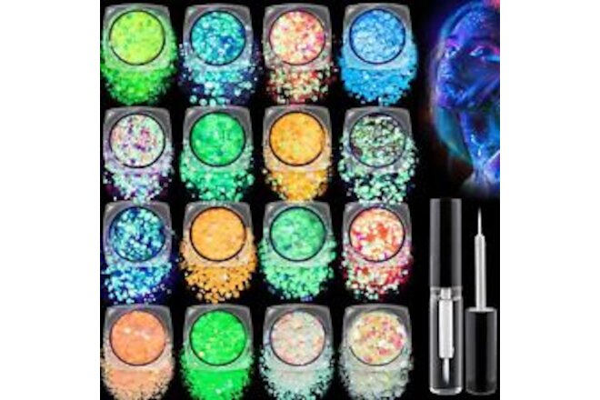 Chunky Glitter and Glow in the Dark Glitter 16 Colors with Glue Set 5