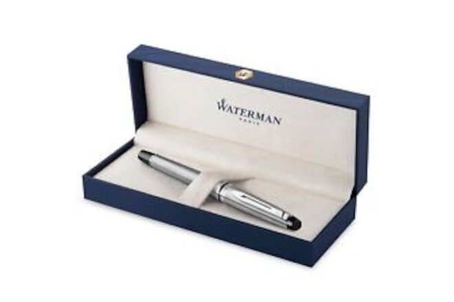 Expert Fountain Pen, Stainless Steel with Chrome Trim, Medium Nib with Blue I...