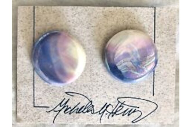 PURPLE BLUE OMBRE ROUND PORCELAIN CABOCHON STERLING EARRINGS MICHELLE HENNING