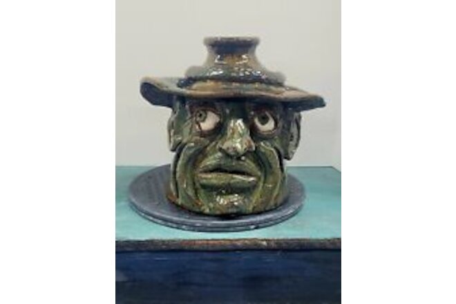 Southern Folk Art  Face Jug With Hat By Melissa Herman