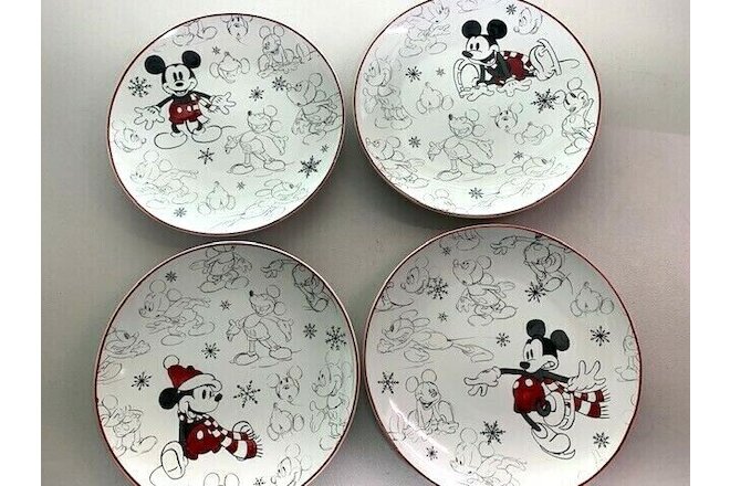 Pottery Barn Disney Mickey Holiday Stoneware Salad Plates Set of 4, NIB