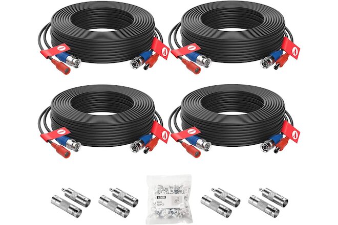 ZOSI 4 x60ft 18M Video BNC Power Cable RCA Cord Wire for Security Camera System