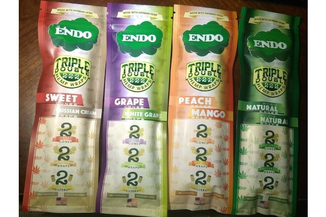 Endo Flavored Herbal Cones&Wraps/w filters Variety Sampler 4/4ct Packs