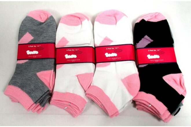 12 Pair Women's Ankle Socks 9-11 Pink Ribbon Breast Cancer Awareness Pink A-19