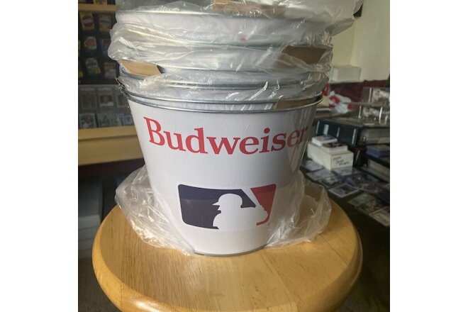 Budweiser Beer Ice Bucket 5 Qt Galvanized 7 1/4" Tall New MLB (4 lot)
