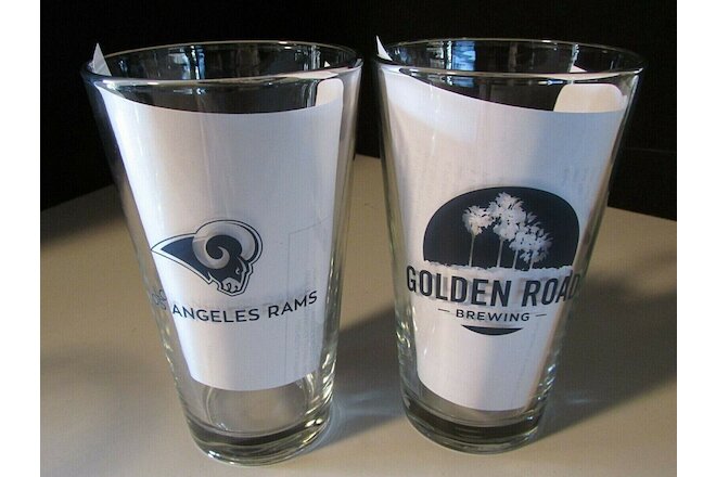 (4) NEW Golden road Brewery Los Angeles Rams NFL Beer Pint Glass Man Cave Bar