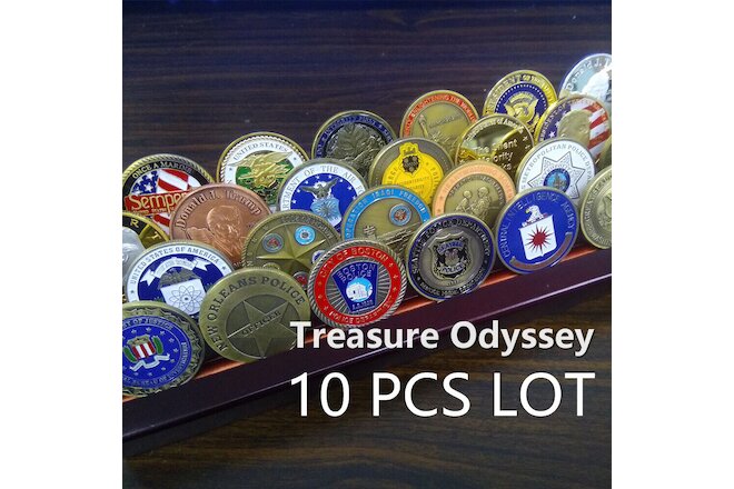 Featured Random Challenge Coin Lot 10 Pcs Multi Themes Police President Etc