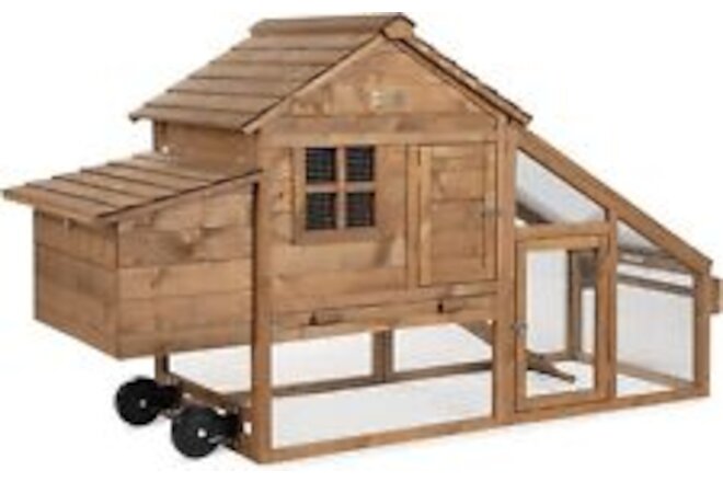 71in Mobile Fir Wood Chicken Coop Hen House Poultry Cage for 3-5 Hens