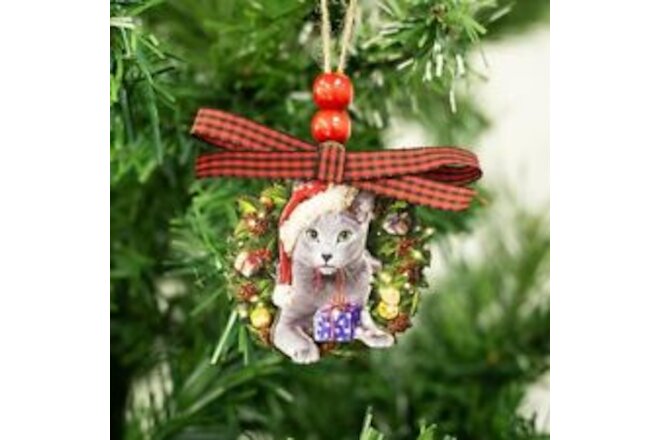 Russian Blue Cat 2 Layers Wooden Christmas Ornament, Russian Blue Cat Christm...
