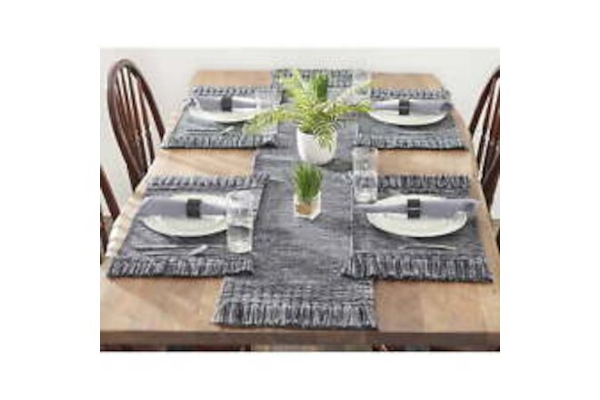 Mainstays Woven Fringe 13-Piece Coordinated Table Runner Dining Set, Grey