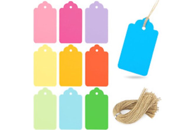 100PCS Gift Tags with Strings(3.3 * 1.8Inch), Kraft Paper Tags 10 Assorted Color