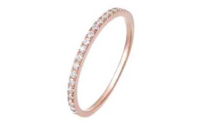 18K Rose Gold Created White Thin Eternity Band Plated Size 10