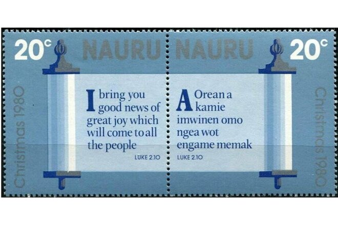 NAURU - 1980 - Christmas, Luke 2,10 Psalms - MNH Se-Tenant Pair - Scott #214-15