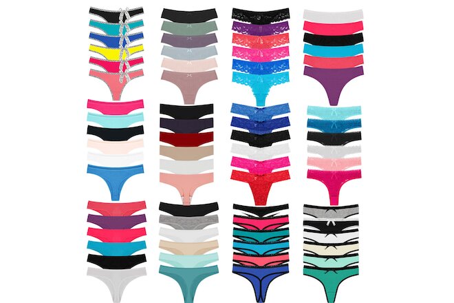 6 Pack Womens Sexy Lace Thongs G-String Cotton Panties Briefs Lingerie Underwear