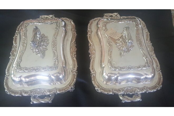 Sheffield Antique Silverplate Entree Warmers / Armorial Griffon Crest