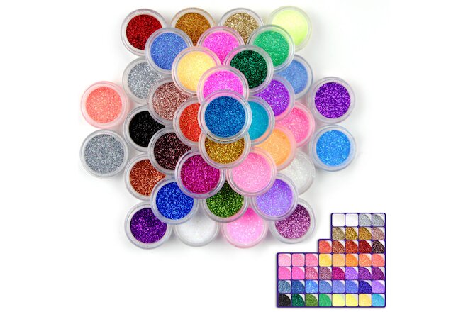 48 Colors Glitter Nail Art Dust Kit UV Acrylic Nail Sparkle Bright Powder Set