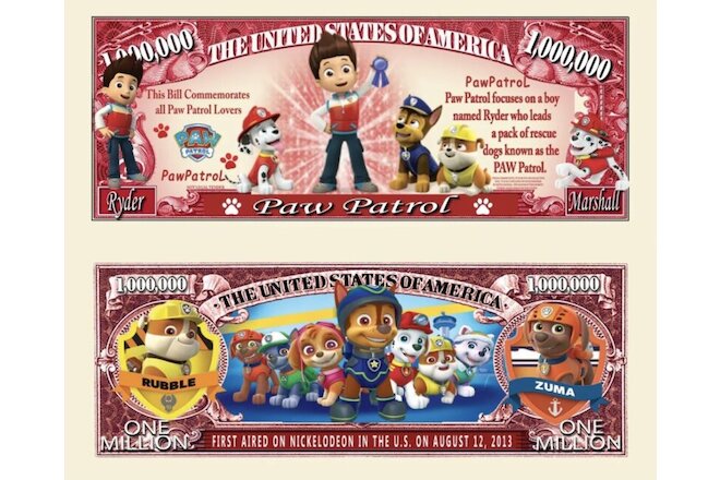 Paw Patrol Play Money Pack of 25 Collectible 1 Million Dollar Bills Novelty Note