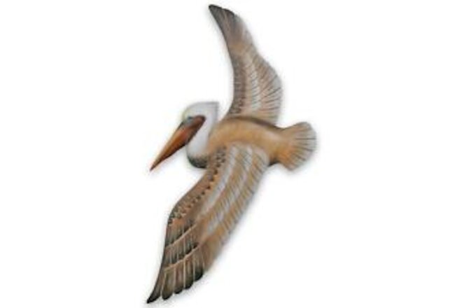 Hand-carved Wood Flying Pelican | Coastal Nautical Beach Wall Décor Natural W...