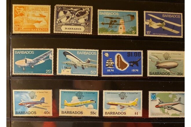 Barbados Aircraft & Aviation Stamps Lot of 13 - MNH  - See Detail for List