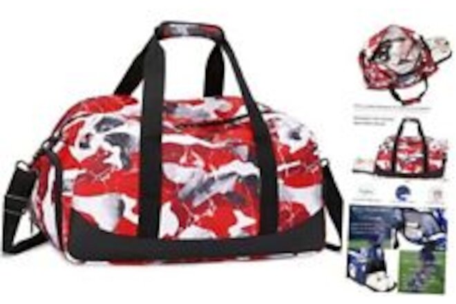 Kids Overnight Duffle Bag Boys Sports Bag Gymnastics Bag with Shoe Camo red