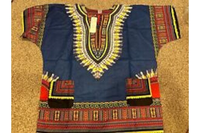New, Blue, African Unisex Dashiki Shirt Medium-Large (read description)