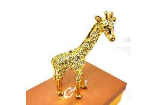 Gold Crystal Giraffe Trinket Box New Handcrafted Pewter & Crystals Ring Holder