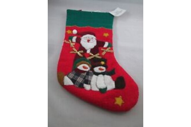 Huntington Christmas Stocking Santa Claus Applique Embroidery Cloth Red Green