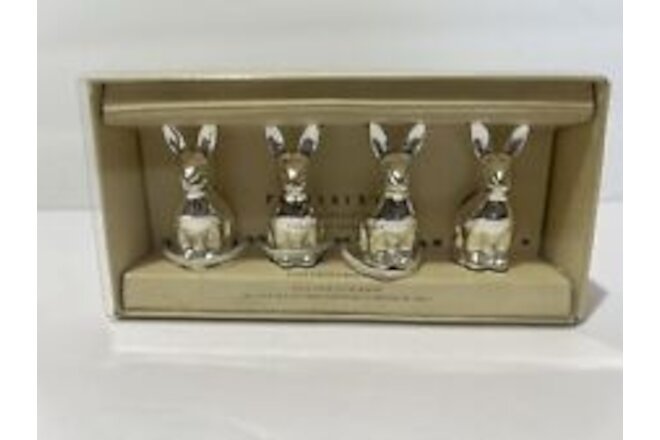 Pottery Barn NIB Weighted Bunny Rabbit Silver Place Card Holders Set Of 4