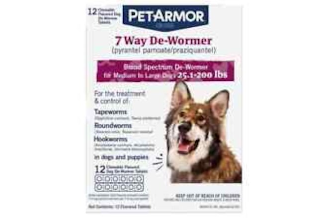 Petarmor 7 Way Chewable De-Wormer for Medium and Large Dogs, 12-Count