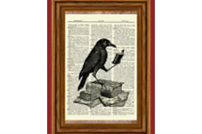 Edgar Allan Poe Vintage Dictionary Art Print Poster The Raven On Books Victorian