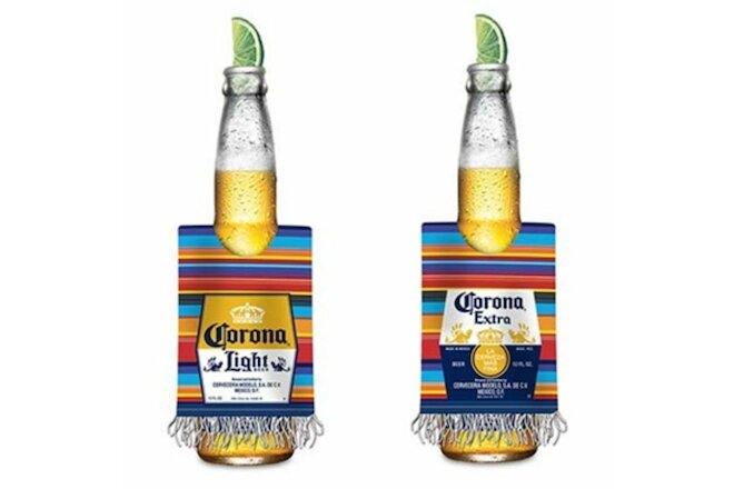 Corona Extra Beer Bottle Serapes Fabric Poncho Koozie Set Of 4 Cinco De Mayo