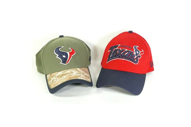 New Era 39Thirty Small-Med Houston Texans Fitted Cap Green Camo & Red Lot of 2