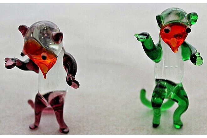 2 x Vintage, ( 1970's) Hand Made,  Art Glass Miniature Monkeys
