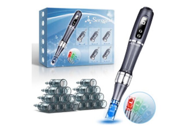 Electric Microneedling Pen with 22 Replacement Cartridges，Cordless Adjustable Mi