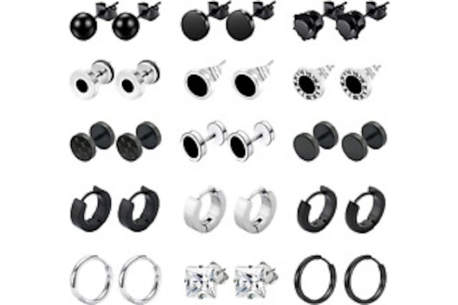 15 Pairs Stainless Steel Stud Earrings for Men Hypoallergenic Earrings Cross Ear