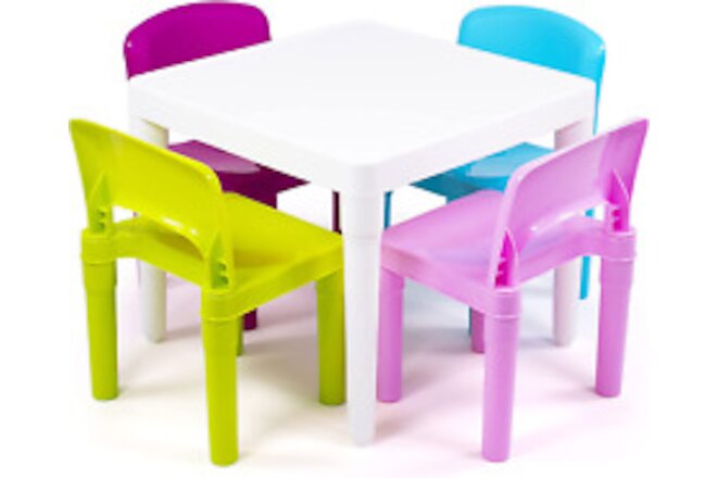 White Table/Pastel Chairs Kids Plastic 4 Set