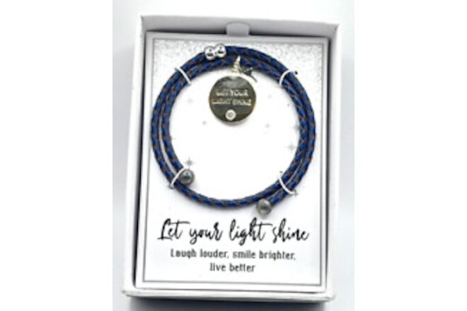 Belk's Leather Faith Bracelet 'Let Your Light Shine' 8" Adjustable Bracelet NIB