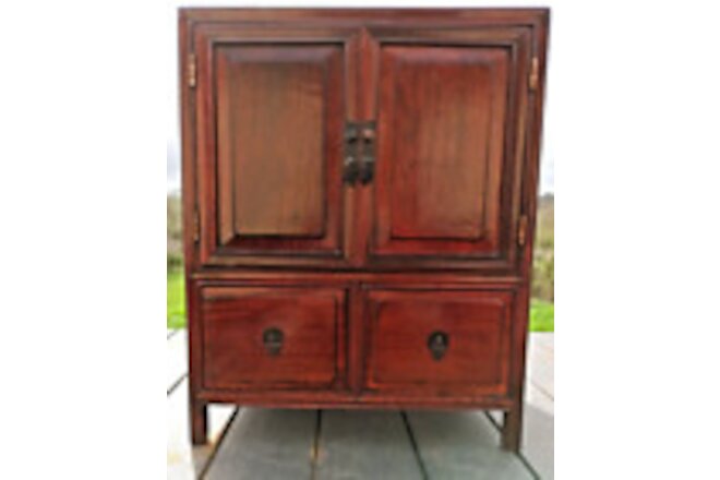 16" Antique Chinese Wood Red Furniture Cabinet Drawer