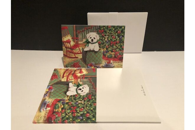 11 Danbury Mint White Puppy Holiday Christmas Cards Dogs Envelopes