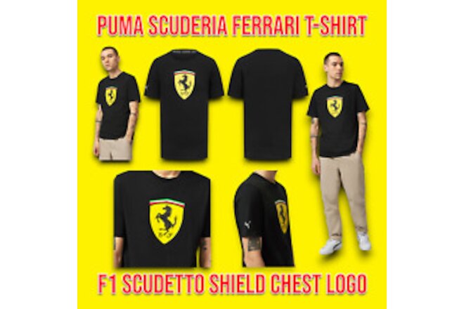 Scuderia Ferrari T-Shirt Puma F1 Scudetto Shield Logo Men's Size X-Large Black