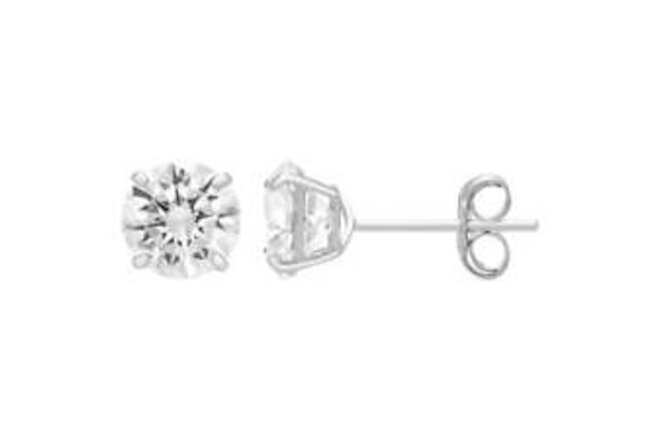 14k White Gold Round Clear CZ Stud Earrings, 4mm to 8mm, with Post Back,  Unisex