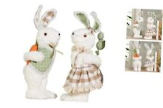 Set of 2 Easter Decorations 15" Bunny Figurines Bunny Couple with Carrot