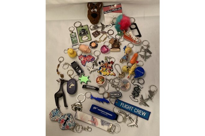 Lg Lot of #40 Vintage to Now Key Chains, Harrods, Smithsonian,Pewter Planes,etc.