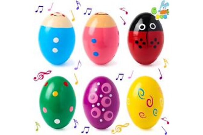 6 Packs Easter Wooden Egg Shakers Maracas Percussion Musical for Easter Basket S