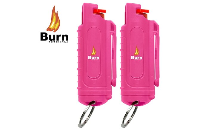 BURN Pepper Spray .50oz Self Defense Pink Hardshell Keychain Molded - 2 PACK